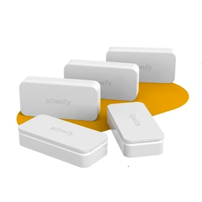Image de Somfy 2401488 Pack de 5 IntelliTAG Détecteurs auto protégés vibration pour intérieur ou extérieur Détection avant l&#039;ouverture Compatibles One (+) &amp; Home Alarm (Advanced et Essential)