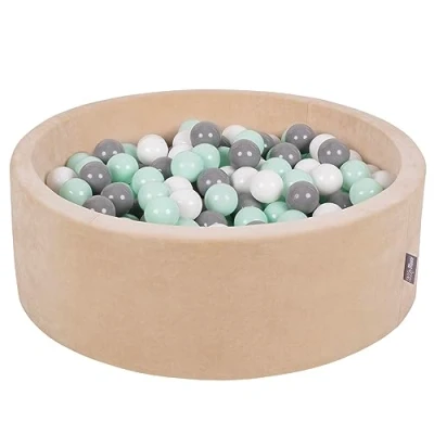 Image de KiddyMoon Piscine À Balles pour Bébé Velours Rond 90X30cm/200 7Cm Fosses Boules Jouet Enfant, Beige Sableux: Blanc/Gris/Menthe