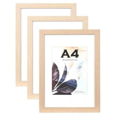 Image de Lot de 3 cadres photo A4 en bois naturel avec support, cadre A4, pour certificat, autoportant et montage mural