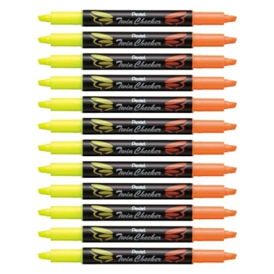 Image de Pentel SLW8 GF Lot de 12 surligneurs Twin Checker (Jaune/orange) (Import Royaume Uni)