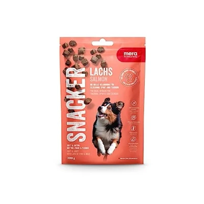 Image de MERA Saumon Snacker (1 x 200 g), sans céréales, friandises Douces pour Chien l&#039;entraînement ou comme collation, charnues copieuses Tous Les Chiens