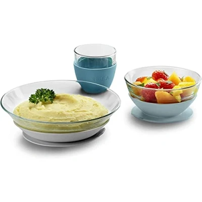 Image de BÉABA &amp; Duralex, Coffret Repas Enfant en Verre, Assiette, Bol, Verre avec Ventouse Silicone, Ergonomique, Evolutif, Sain, Durable, Made in France, Jungle