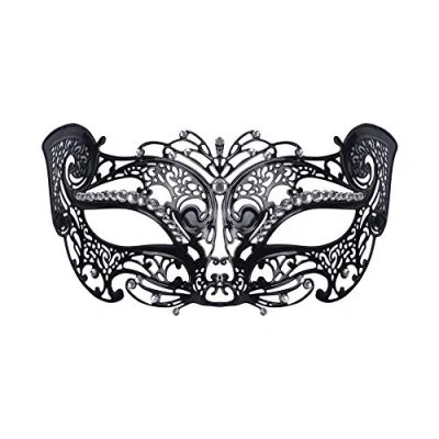 Image de Bristol Novelty Filigree Cat Mask w/Stone Masque Yeux de Chat en Filigrane avec Pierre (métal), EM136, Noir