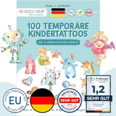 Image de Papierdrachen 100 Tatouages pour enfants particulièrement doux la peau Robots et Monstres comme cadeau d&#039;anniversaire 100% végétalien, testé &amp; fabriqué en Allemagne Set 30