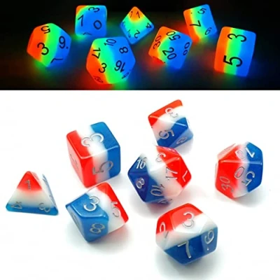 Image de Bescon Glowing Polyhedral Dice 7pcs Set French Kiss, Luminous RPG Glow in Dark, DND Role Playing Game