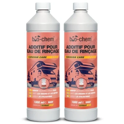 Image de Bio Chem Additif sanitaire pour eau de rinçage 2 x 1L Nouvelle formule avec microorganismes produit wc nettoyant toilettes sèches camping et car
