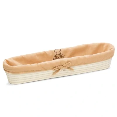 Image de Backefix Panier de fermentation ovale 44 cm à l&#039;intérieur pour 0.5 kg 0.65 pain,Avec tissu en lin,Panier pain présenter,Rotin renouvelable