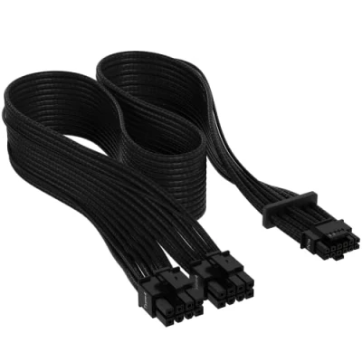 Image de Corsair Premium 600 W PCIe 5.0 / Gen 5 12VHPWR Câble d’Alimentation Adapté aux Alimentations de Type 4 Via Une Double Connexion à 8 Broches Connecteur 12+4 Noir