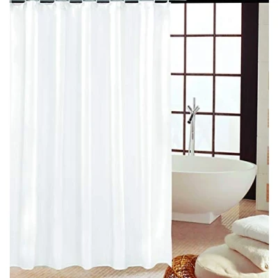 Image de KAV Rideau de Douche en Tissu Doux Polyester, résistant à la moisissure et aux Champignons, Blanc uni avec Crochets Assortis Lavable Machine (180 x 220 cm)