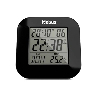Image de Mebus digitaler Funkwecker mit Thermometer, Datumsanzeige und Beleuchtung, Snooze Funtion, Material: Kunststoff, Farbe: Schwarz, Modell: 51510