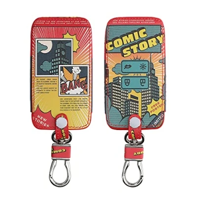 Image de kwmobile Accessoire clé de Voiture Compatible avec Renault Smart Key 4 Bouton (Keyless Go Uniquement) Coque en Simili Cuir pour Clef Rouge Bleu Jaune