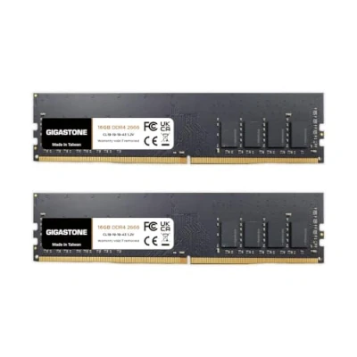 Image de 【DDR4 RAM】 GIGASTONE 32Go Kit(2x16Go) DDR4 2666MHz(2400MHz Or 2133MHz) PC4 21300(PC4 19200/17000) CL19 1.2V UDIMM 288pin UnbuffeRouge Non ECC Mémoire Haute Performance Mise à Niveau pour PC Bureau