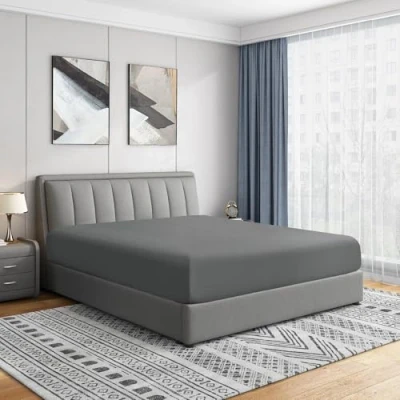Image de Cathay Drap Housse de Luxe en Polyester Doux et Soyeux pour lit Simple, Grand lit, Gris