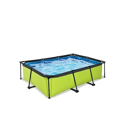 Image de EXIT TOYS Piscine Tubulaire Lime 220x150x65cm Hors Sol Rectangulaire avec Pompe Filtrante à Cartouche Entrée Basse Idéal pour Les Jeunes Enfants Cadre Stable Design Unique Vert
