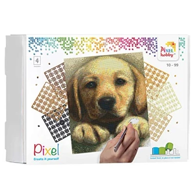Image de Pixel P090045 Emballage Cadeau mosaïque Chien pour Enfants, Image d&#039;environ 20,3 x 25,4 cm, système d&#039;assemblage Simple avec tesselles en bioplastique, sans Repassage ni Collage