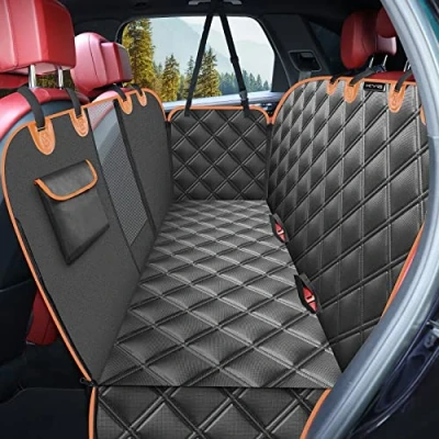 Image de KYG Housse de Siège d&#039;auto pour Chien Banquette Arrière Antidérapant et Imperméable Mise à Niveau Matérielle avec Fenêtre Visualisation Protection Coffre Universelle Voiture 135X148 cm Noir