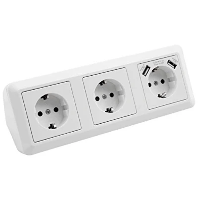 Image de MC POWER Bloc multiprise d&#039;angle CUP prises encastrées, prise USB, 3 2 x 230 V / 16 A, montage de cuisine, blanc, poli
