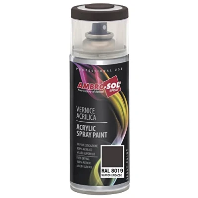 Image de Ambro Sol V4008019 Vernis Peinture Acrylique Multi Usage, Brillante pour Intérieur et Extérieur, Adapté a Tous Type de Matériau, Aérosol En Fer Blanc Recyclable 400 ml, Marron Gris