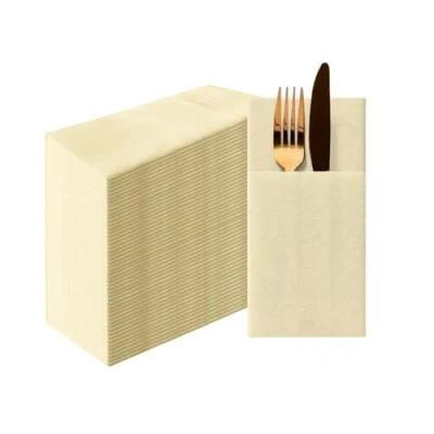 Image de PAW Airlaid Pocket Serviettes (39 x 40 cm) I 50 pièces Unicolore Semblable à du tissu Élégante décoration de table HoReCa Pour les occasions comme mariages, fêtes Color: Cream