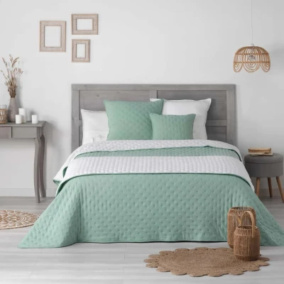 Image de douceur d&#039;intérieur, Couvre Lit Matelassé (240 x 260 cm) Mellow Chic Menthe/Blanc, Microfibre Bicolore