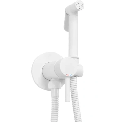 Image de Rea ROBINET DE BIDET ENCASTRÉ LUNGO LOOP WHITE pulvérisateur en laiton à fixation murale mitigeur Eau Froide et Chaude avec douchette Main pour WC Toilette (Blanc)