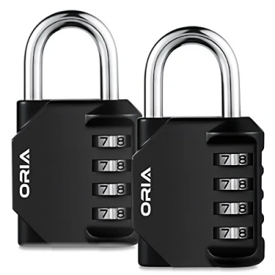 Image de Oria 4 Digit Cadenas à Combinaison, Code Chiffres, Conception en Acier Inoxydable Plaqué et Métal pour l&#039;école, Casier Sportif, Boîte Outils, Armoires Entreposage Noir (2 Pièces)