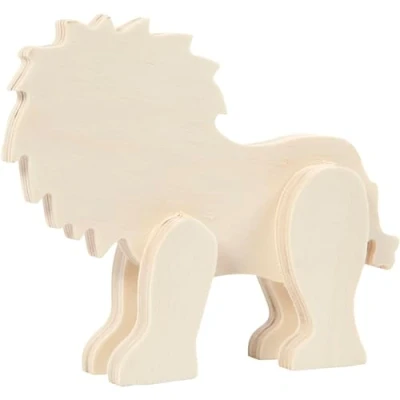 Image de Tableau en bois de lion Creotime 16 cm Marron Enfant Mixte