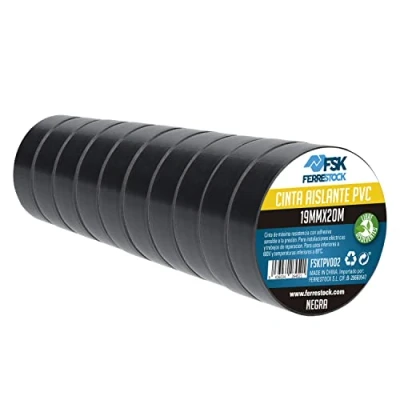 Image de ferrestock fsktpv002 Ruban Isolant, Noir, 19 mm x 20 m, 10 Unité