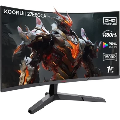 Image de KOORUI 27&#039;&#039; Ecran PC Gaming Incurvé 1800R, Moniteur Dalle VA, Résolution QHD (2560X1440), 144HZ, 1MS, DCI P3 85%, Lunette Ultra Mince, Inclinaison réglable, Prend en Charge HDMI/DP