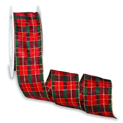 Image de Präsent Glasgow TAFT Ruban Motif écossais 40 mm 25 m, Rouge/Vert