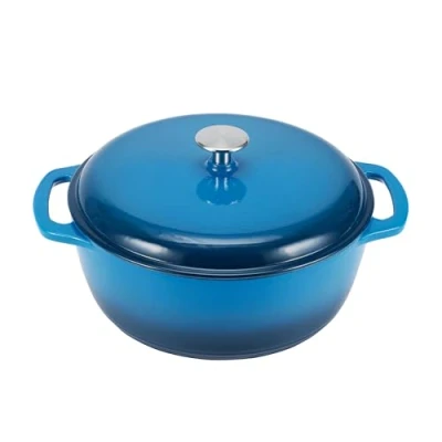 Image de Amazon Basics Ronde Faitout en fonte émaillée, 5.6 L, Bleu