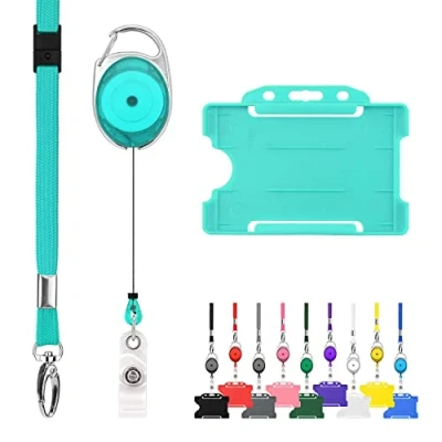 Image de Lanyards Tomorrow.co.uk LanyardsTomorrow Lot de 3 cordons rétractables et porte badge L&#039;ensemble comprend un seul cordon uni, mousqueton extensible rigide (turquoise)