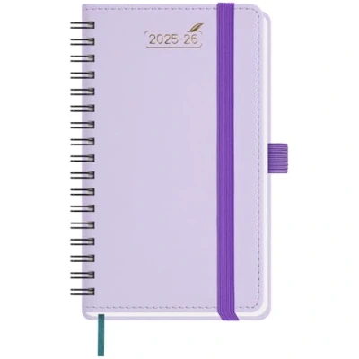 Image de BEZEND Petit Agenda 2025 2026 de Poche Spirale 15,5 x 9 cm Semainier 25 26 avec Double Horaire 1 Semaine 2 Pages 18 Mois Du juil. à déc. Couverture Souple en Cuir PU Lilas