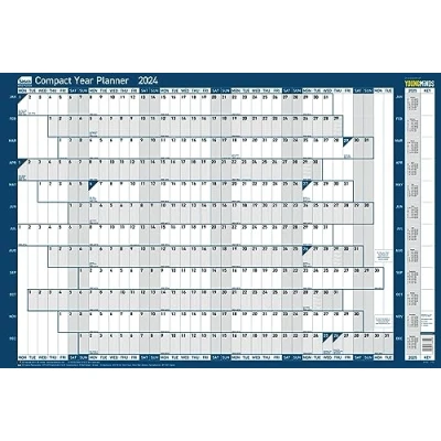 Image de Sasco Mini calendrier mural annuel 2024 compact avec stylo effaçable à sec, clip pour et autocollants, tableau d&#039;affichage, bleu, 610 x 405 mm