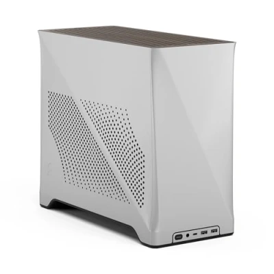 Image de Fractal Design Era 2 ITX PC Case in Silver Sleek Anodized Aluminum, Solid Walnut Top, Supports 3 Slot GPUs, PCIe 4.0 Riser Cable Included
