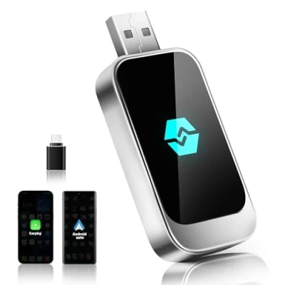 Image de Adaptateur sans Fil Android Auto &amp; CarPlay, Convertit Auto/CarPlay Filaire en pour Voitures avec AA USB C/A, Plug and Play, Compatible iOS 10+ ou 12+