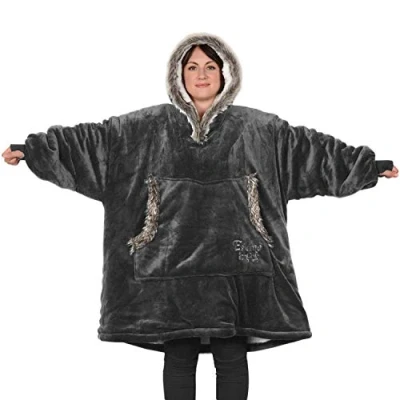 Image de Snug Rug Eskimo Sweat a Capuche Couverture à surdimensionnée Super Douce et Chaude en Tissu Sherpa Polaire Taille Unique Unisexe (Gris)