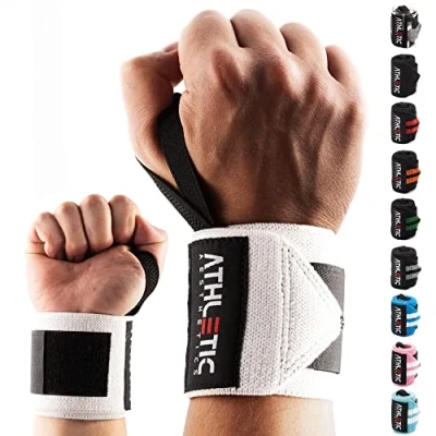 Image de Bande Poignet Musculation Protège (45 cm en Paire) Bandage pour Entraînement de Force, Fitness, Bodybuilding, Crossfit Support avec Guide d&#039;exercices PDF