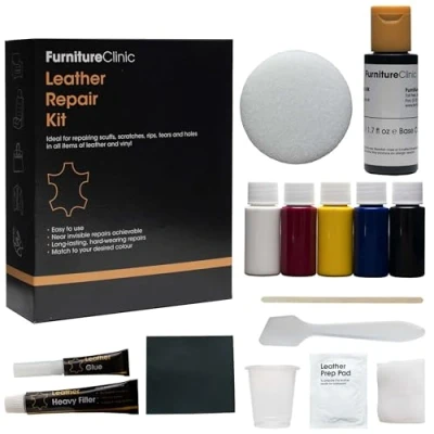 Image de Furniture Clinic Kit de Réparation Complet pour Cuir Noir Inclut Surface Abîmée Vinyle et Simili sur Sofa, Fauteuil, Siège Auto Les Petits : Trous, Accrocs, Déchirures, Brûlures Rayures