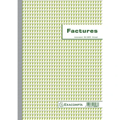 Image de Exacompta Réf. 3287AE 1 Manifold FACTURES avec mention TVA 50 feuillets numérotés et autocopiants en 2 exemplaires (1 original + copie) format A4 fabriqué France
