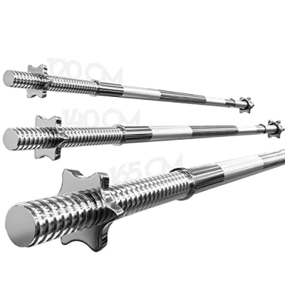 Image de Physionics® Barre d&#039;Haltère Longue 120/140/165 cm, Diamètre 30 mm, Acier Chromé, avec 2 Fermoirs en Forme d&#039;Étoile, Poignées Antidérapantes de Musculation, Haltérophilie, Gym, Fitness