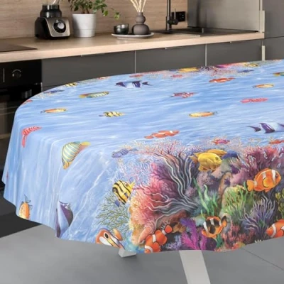 Image de ANRO Nappe en Toile cirée Lavable, pour Table de Jardin, extérieur, intérieur, Ovale, Bord coupé, 240 x 140 cm