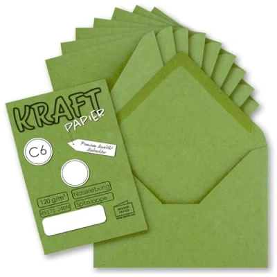 Image de Neuser papier Lot de 50 enveloppes En kraft vintage Rabat pointu à collage humide Format C6 Sans fenêtre d’adresse Vert clair 11,4 x 16,2 cm