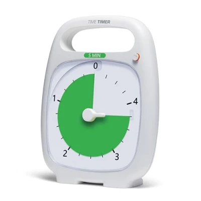 Image de Time Timer PLUS 5 Minute, Minuterie visuelle analogique (blanche) signal en option (molette de contrôle du volume) Pas coche fort; Outil &#039;Time Management&#039;