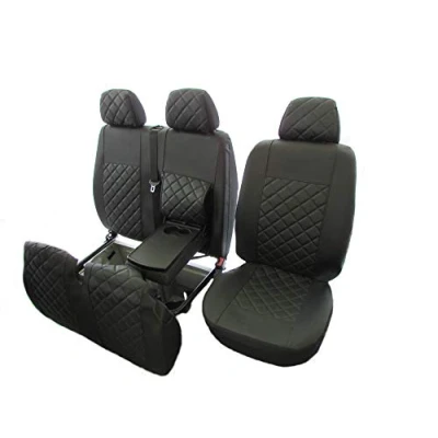 Image de Texmar Housses de siège avant conçues pour s&#039;adapter à Iveco Daily après 2015 en cuir écologique noir 2 + 1 (1 simple, double)