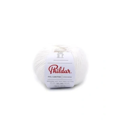 Image de Phildar Pelote de Laine Phil CABOTINE 50g à Tricoter 55% Acrylique,45% Coton Aiguille n3,5 Couleur Craie