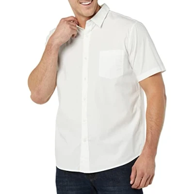 Image de Amazon Essentials Chemise en Popeline à Manches Courtes Coupe Ajustée Homme, Blanc, XXL