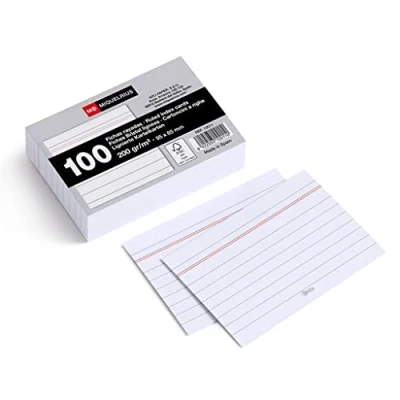 Image de Miquelrius Flashcards, 100 Cartes de notes, Lignés Horizontalement, Fiches d&#039;étude, Papier offset 200 g/m², Format 65 x 95 mm, Blanc