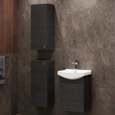 Image de Planetmöbel Ensemble de salle bain composé d&#039;un meuble bas 45 cm avec lavabo et 2 armoires midi en anthracite