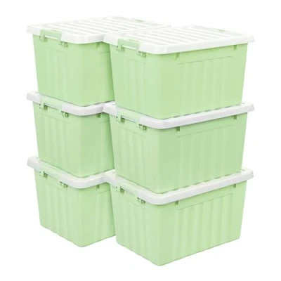 Image de Cetomo Lot de 6 boîtes rangement en plastique 15 l x cm, vertes, avec couvercle durable et boucles verrouillage sécurisées, empilables emboîtables, boucle